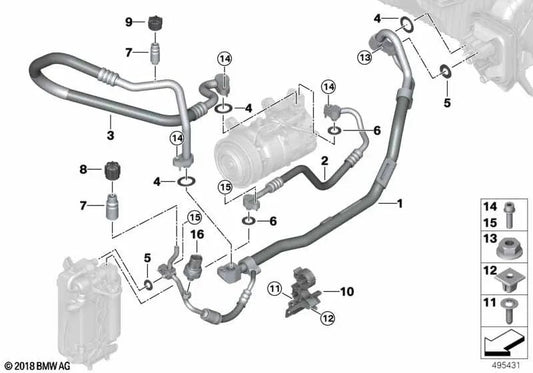 Tubería de presión Compresor-Condensador para BMW G42, G20, G20N, G21, G21N, G28, G28N Serie 2, Serie 3, Serie 4 (OEM 64539395480). Original BMW