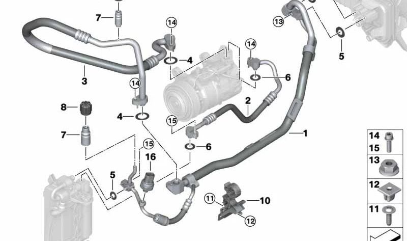 Double tuyau de réfrigérant 64539423283 pour BMW G42, G20, G28. BMW d'origine.