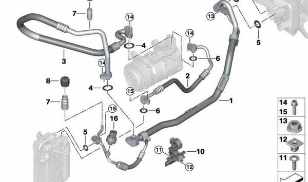 Conducto de Refrigerante Tubo Doble para BMW G42, G20, G20N, G21, G21N, G22, G22N, G23, G23N, G26, G26N (OEM 64539395469). Original BMW.