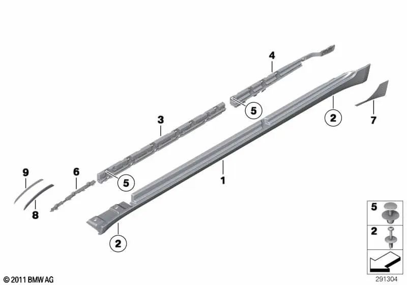 Rear left side skirt mounting strip for BMW F02, F02N, F04 (OEM 51777187105). Original BMW.