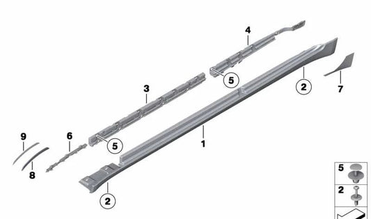 Listón de soporte de estribera trasera izquierda para BMW Serie 7 F01, F04 (OEM 51777187103). Original BMW