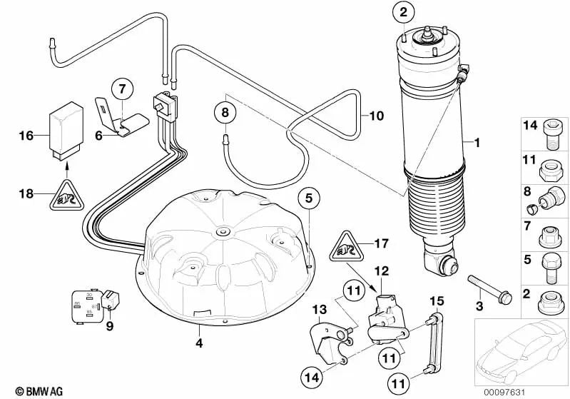 Air supply system bracket connector for BMW E65, E66 (OEM 37206755257). Original BMW.