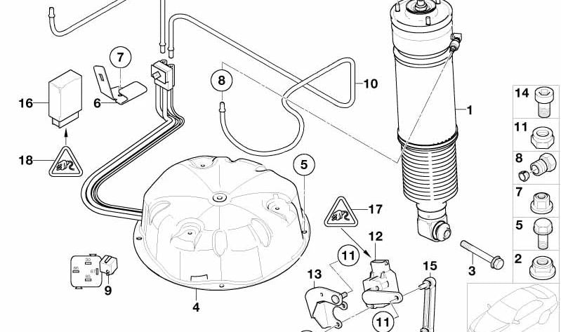 Amortiguador neumático trasero derecho OEM 37126785538 para BMW E65, E66. Original BMW.