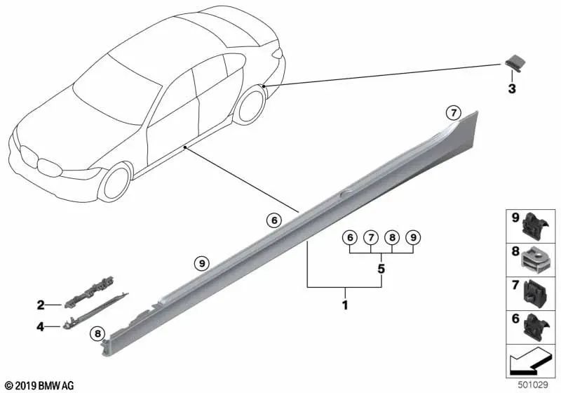 Extensión del paso de rueda trasero izquierdo para BMW G20, G20N, G28, G28N (OEM 51127473073). Original BMW