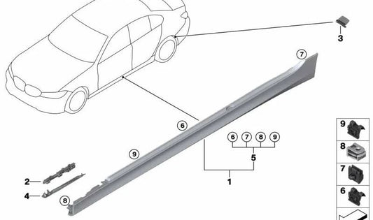 Primed left sill cover for BMW 3 Series G28 (OEM 51778738999). Original BMW