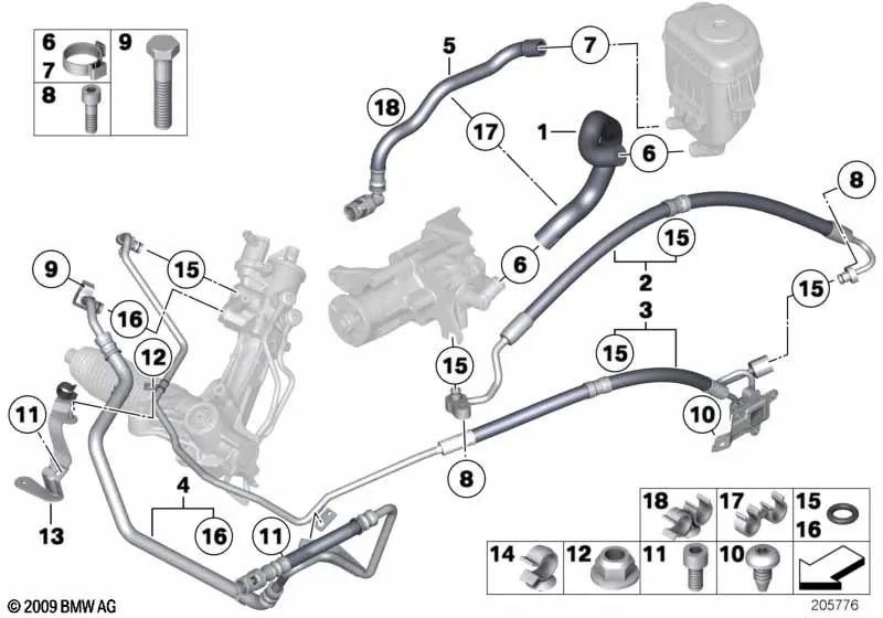 Tubería de retorno de la dirección activa para BMW F07, F01, F02 (OEM 32416789451). Original BMW.