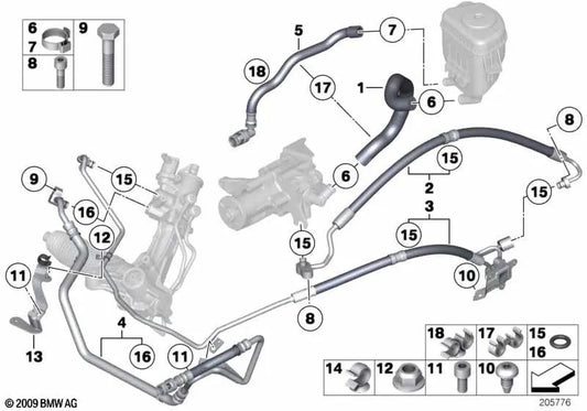 Tubería de retorno de la dirección activa para BMW F07, F01, F02 (OEM 32416789451). Original BMW.