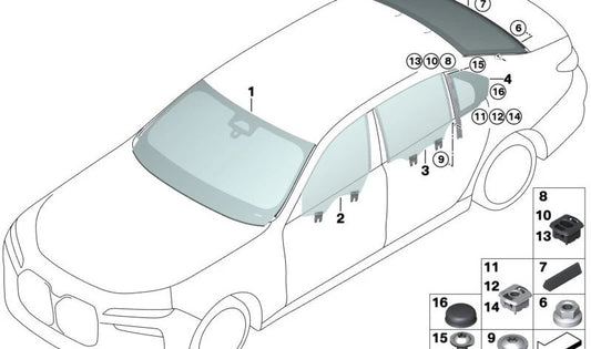 Cristal fijo puerta trasera derecha OEM 51359447466 para BMW Serie 1 (F20,F21), Serie 2 (F22,F23), Serie 3 (G20,G21), Serie 4 (G22,G23). Original BMW