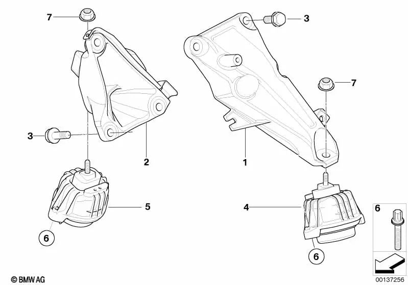 Soporte del motor derecho para BMW Serie 5 E60N, E61N (OEM 22116774176). Original BMW