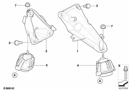 Soporte del motor derecho para BMW Serie 5 E60N, E61N (OEM 22116774176). Original BMW