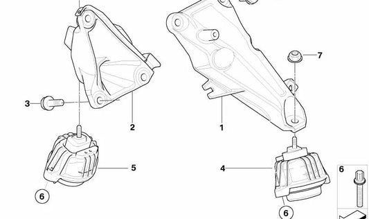 Rechtes Motorlager für BMW E81, E82, E87, E88, E90, E91, E92, E93, E84 (OEM 22116760308). Original BMW