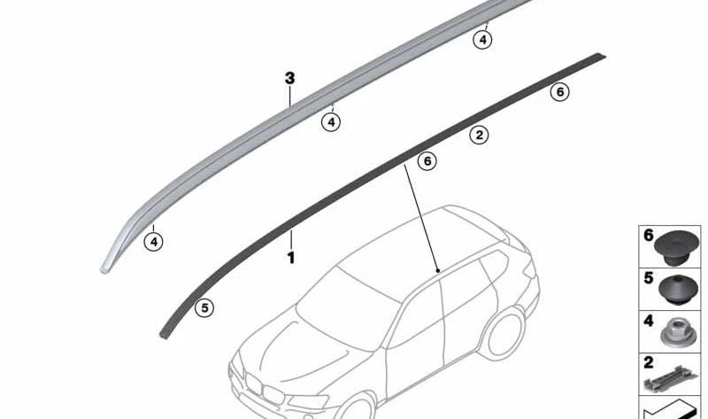 Moldura del techo derecha para BMW F25 (OEM 51137206132). Original BMW.