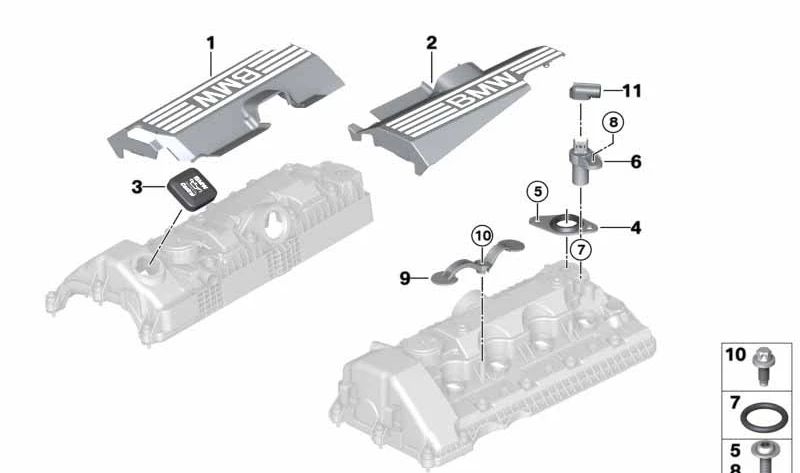 Cubierta de bobinas de encendido OEM 11127511181 para BMW E60, E61, E63, E64, E65, E66, E53. Original BMW.