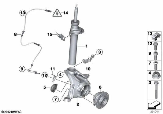 Front right shock absorber for BMW F25, F26 (OEM 31316796418). Original BMW.