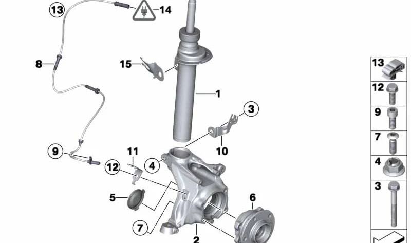 Amortiguador delantero derecho OEM 31316796316 para BMW F25, F26. Original BMW.