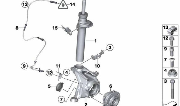 Amortiguador delantero izquierdo para BMW X3 F25, X4 F26 (OEM 31316796417). Original BMW