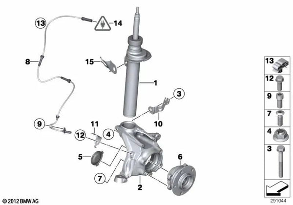 Amortiguador delantero derecho para BMW F25, F26 (OEM 31316796418). Original BMW.