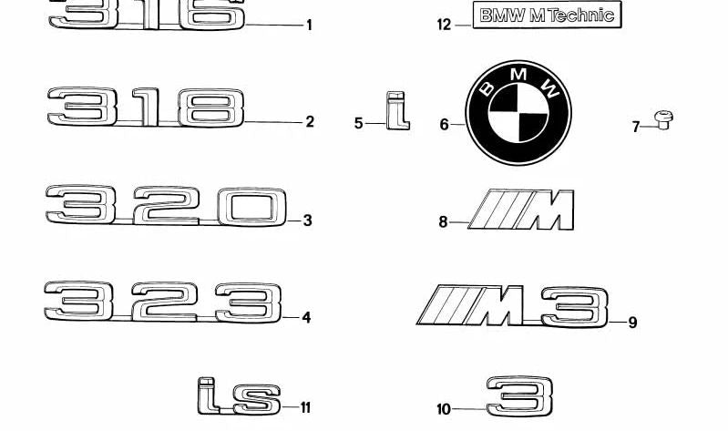 Emblema pegado para BMW Serie 3 E30 (OEM 51141916134). Original BMW