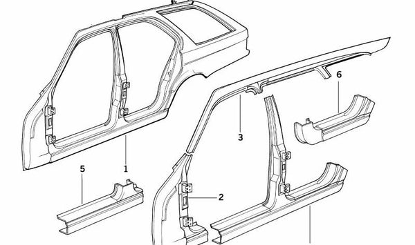 Segmento de Acceso Trasero Izquierdo para BMW Serie 5 E34 (OEM 41008181707). Original BMW