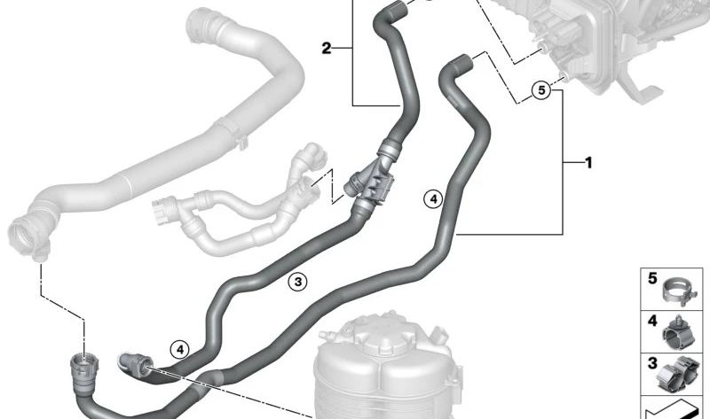 Manguera de Refrigerante de Retorno para BMW Serie 2 G42, Serie 3 G20, G21, Serie 4 G22N, G23N, G26N (OEM 64219475244). Original BMW