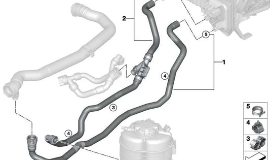 Manguera de Refrigerante de Retorno para BMW Serie 2 G42, Serie 3 G20, G21, Serie 4 G22N, G23N, G26N (OEM 64219475244). Original BMW