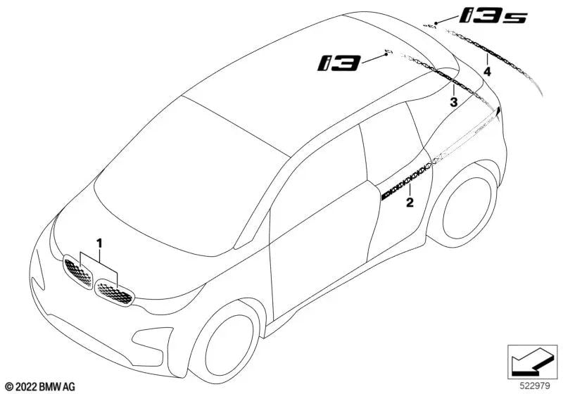 Aplicación de lámina para portón trasero para BMW i I01N (OEM 51145A38EB5). Original BMW.