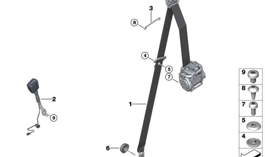 Cubierta del tensor del cinturón para BMW G42, G87, G22, G23, G82, G83, F91, F92, G14, G15 (OEM 72117950593). Original BMW