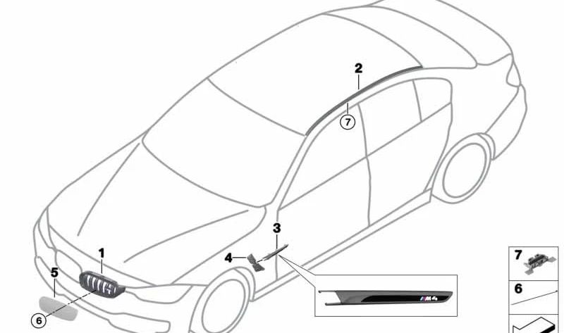 Conducción de aire rejilla decorativa derecha para BMW Serie 4 F82, F83 (OEM 51138058780). Original BMW