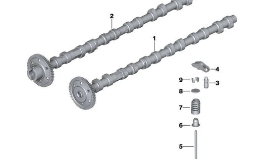 Eje de leva de escape para BMW E90, E91, E92, E93, E60, E61, E63, E64, E65, E66, E83, E70, E71 (OEM 11317791580). Original BMW