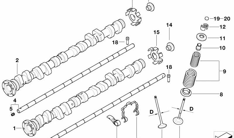 Eje de balancines de admisión para BMW Serie 3 E46, Z4 E85, E86 (OEM 11337831707). Original BMW