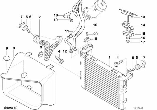 Return Oil Cooler Duct for BMW 5 Series E39, 7 Series E38 (OEM 17222246696). Original BMW.