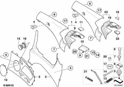 Soporte de deflector de viento izquierdo para BMW Serie 3 E46 (OEM 51717022377). Original BMW.