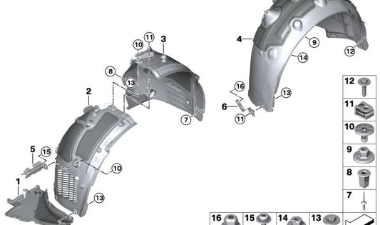 Front fender liner front left for BMW G70 (OEM 51719621241). Original BMW