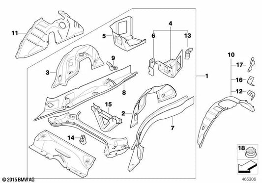 Right boot floor for BMW E82, E88 (OEM 41117163874). Original BMW