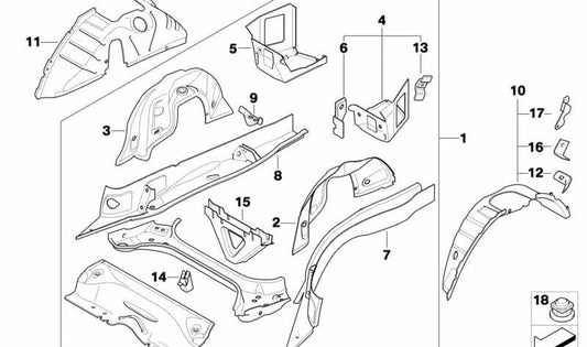 Terreno del tronco destro per BMW Series 1 E81, E87 (OEM 41117137586). BMW originale