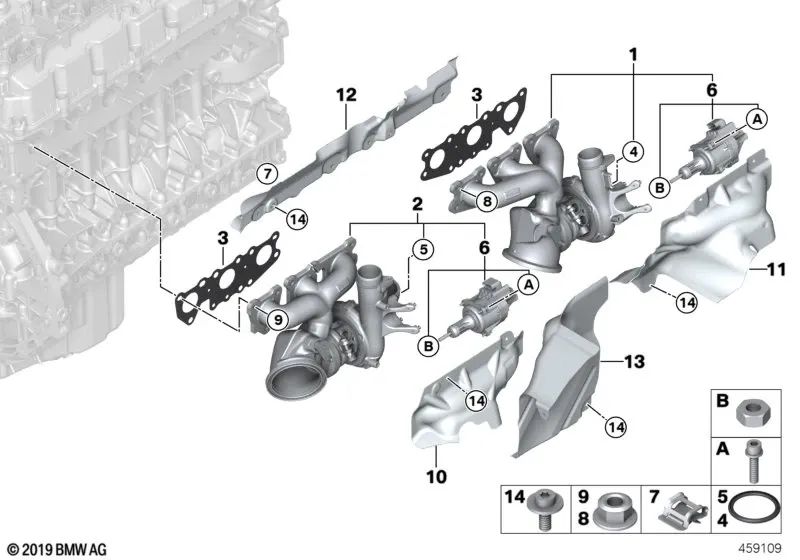 Turbolader mit Abgaskrümmer für BMW F87N, F80, F80N, F82, F82N, F83, F83N (OEM 11657849651). Original BMW