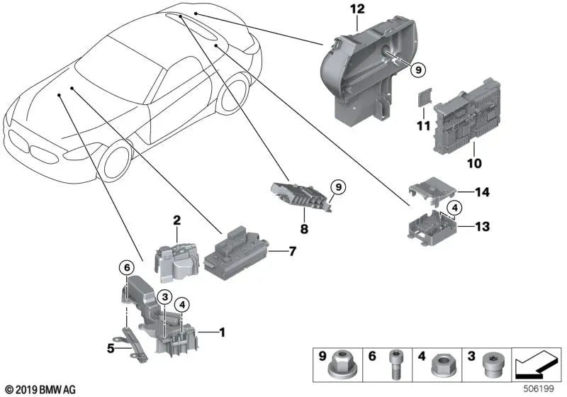 Distribuidor de corriente trasero para BMW Z4 G29 (OEM 61148715719). Original BMW.