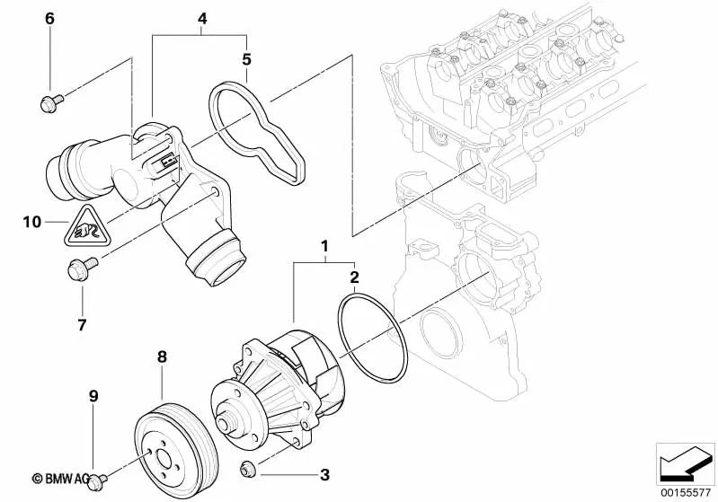 Caja del termostato con termostato para BMW Serie 3 E46, Serie 5 E39, E60, X3 E83, X5 E53, Z4 E85 (OEM 11537509227). Original BMW