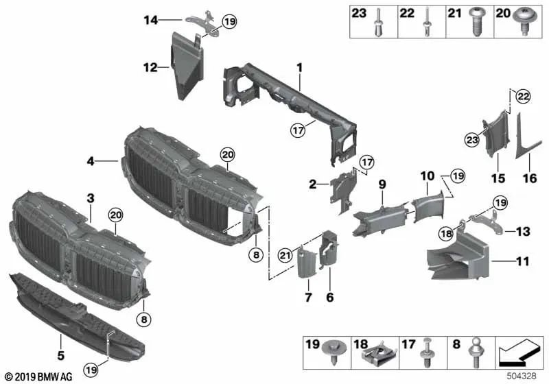 Conducción de aire del radiador superior para BMW G11N, G12N (OEM 51747475261). Original BMW