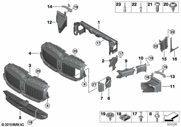 Conducción de aire del radiador superior para BMW G11N, G12N (OEM 51747475261). Original BMW