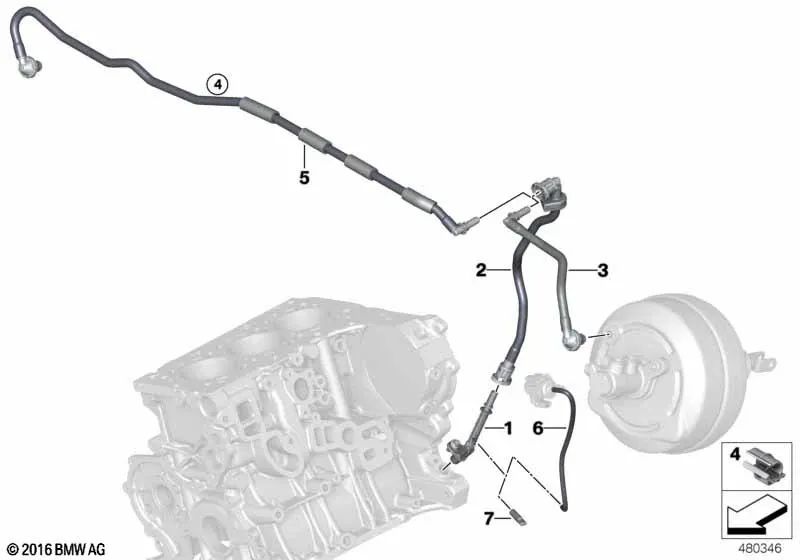 Tube à vide pour BMW F20N, F21N, F22, F23, F30, F31, F34, F35N, F32, F33, F36, F10N, F11N (OEM 11665A09C60). BMW d'origine