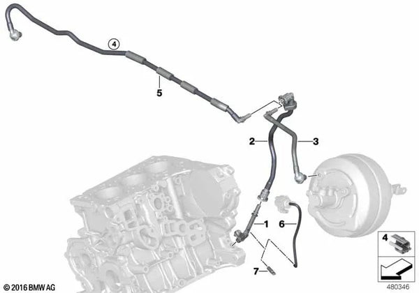 Tubo de vacío para BMW F20N, F21N, F22, F23, F30, F31, F34, F35N, F32, F33, F36, F10N, F11N (OEM 11665A09C60). Original BMW