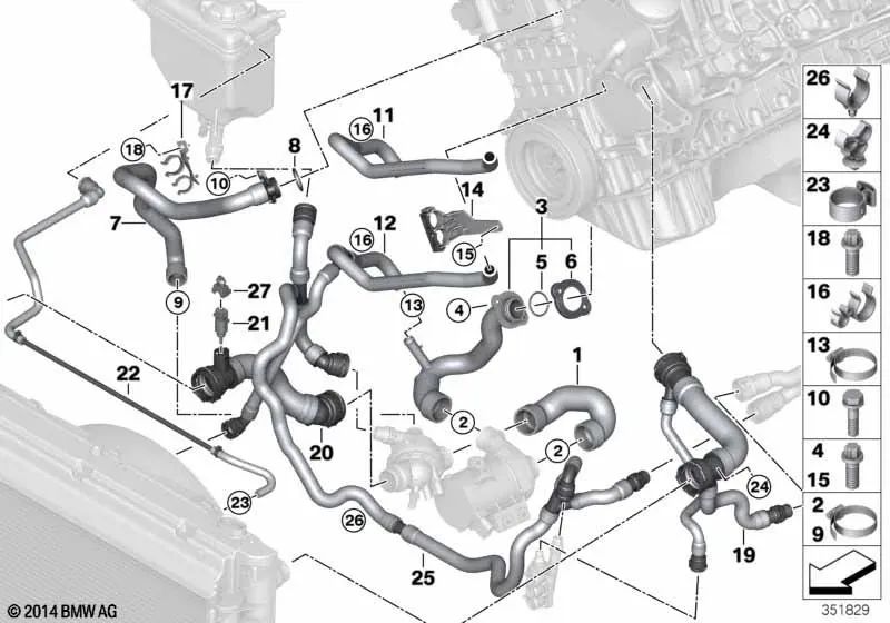 Tubo Intercambiador de Calor de Aceite de Motor para BMW E60, E61, E63, E64, E65, E66 (OEM 11537522999). Original BMW