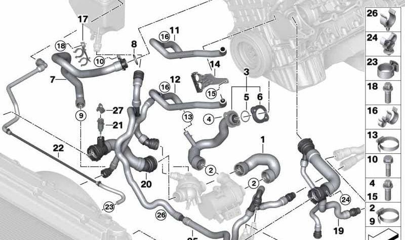 Tubo de retorno para BMW Serie 5 E60, E61 Serie 6 E63, E64 (OEM 17127542206). Original BMW