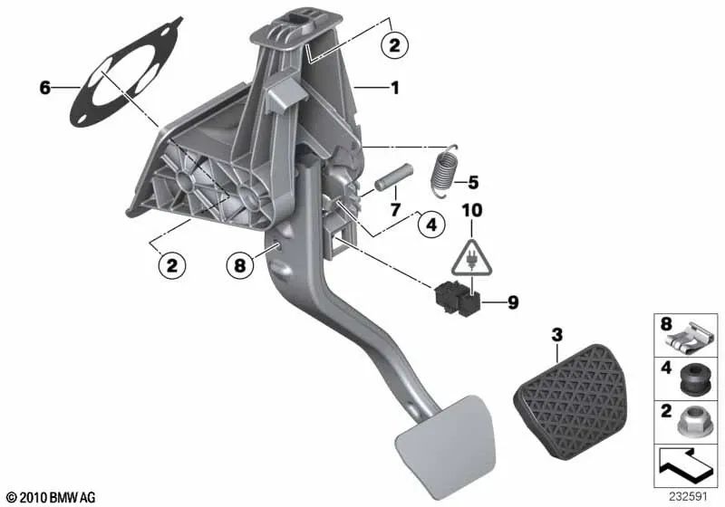 Pedal de freno completo para BMW X3 F25, X4 F26 (OEM 35006850499). Original BMW