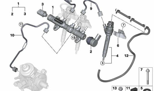 Pressure accumulator for BMW 1 Series F20N, F21N, 2 Series F45, F46, X1 F48, MINI F54, F55, F56, F57, F60 (OEM 13538511629). Original BMW