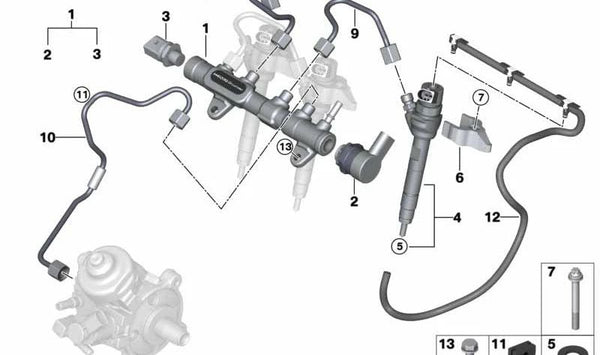 Acumulador de presión para BMW Serie 1 F20N, F21N, Serie 2 F45, F46, X1 F48, MINI F54, F55, F56, F57, F60 (OEM 13538511629). Original BMW