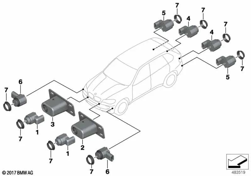 Conector de sensor ultrasónico acodado para BMW X3 E83N, X5 E70, E70N, X6 E71, E72 (OEM 66209270501). Original BMW