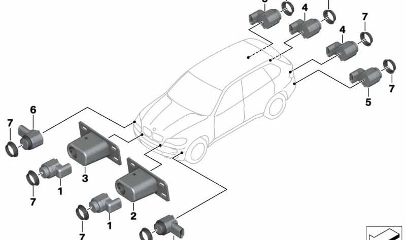 Rechte PDC -Sensoren OEM 51117165462 für BMW E70, E71. Original BMW.