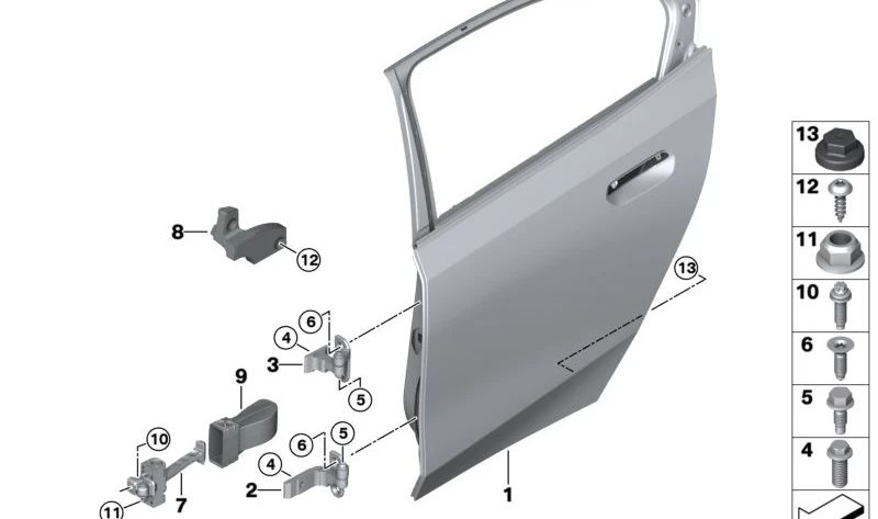 Hinge de porte gauche OEM 41527420097 pour BMW F90, G30, G31, G38, G60, G61, G68, G90, G32, G11, G12, G70, F93, G16, G05, G18, F95, G06, F96, G07, G09, I20 . BMW d'origine.